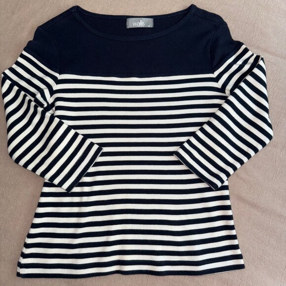 Wallis Blue White Nautical‎ Stripes 3/4 Length Sleeves Top Size 12 - Picture 1 of 9